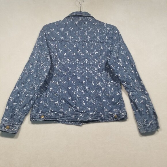 Analogy Womens Medium Blue Denim White Floral Embroidery Button Front Jacket - Picture 7 of 11